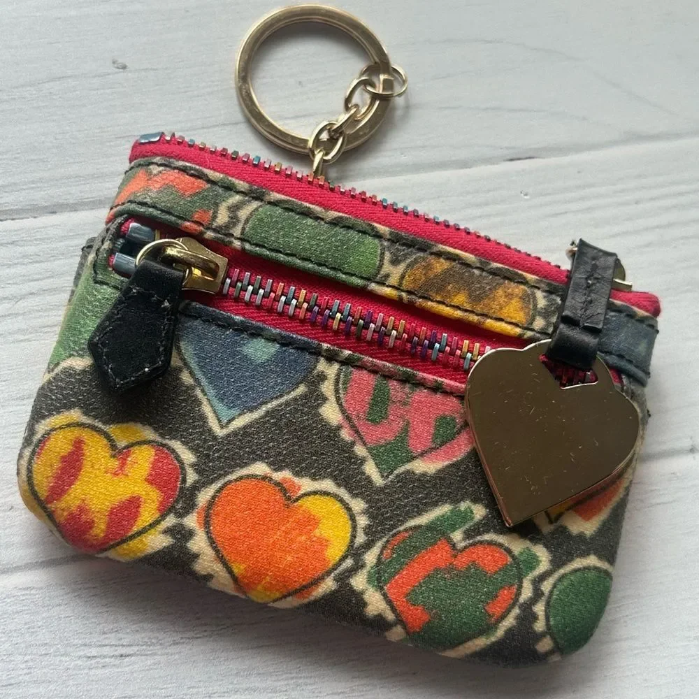 Y2K Vtg. Dooney & Bourke Multicolor Rainbow Heart Keychain Coin Wallet